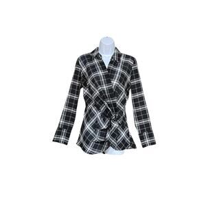 Laundry  Plaid Crossover Twist Long sleeve Blouse Shirt SIZE Small
